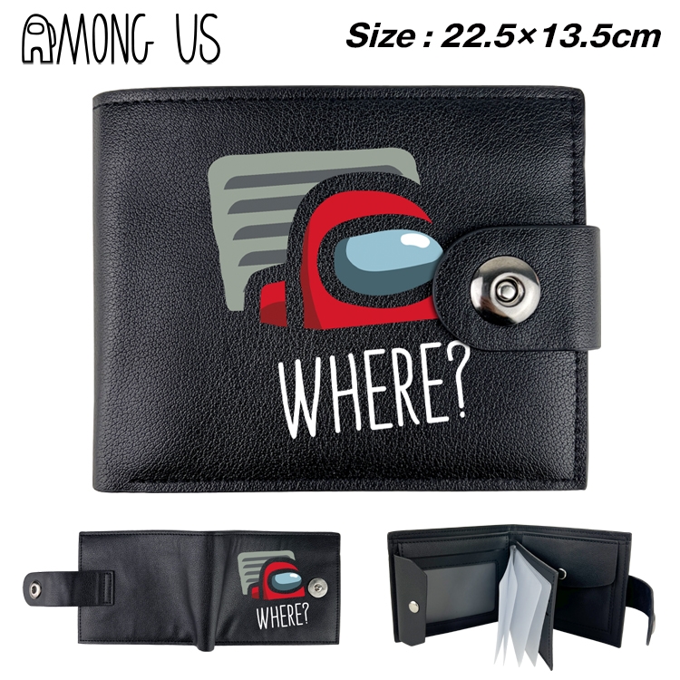Among us Game Black Leather Magnetic Buckle Two Fold Card Holder Wallet 22.5X13.5CM
