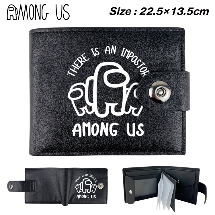 Among us Game Black Leather Magnetic Buckle Two Fold Card Holder Wallet 22.5X13.5CM
