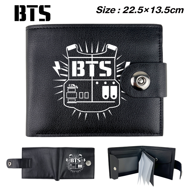 BTS Star film and television leather magnetic buckle two-fold card bag wallet 22.5X13.5CM