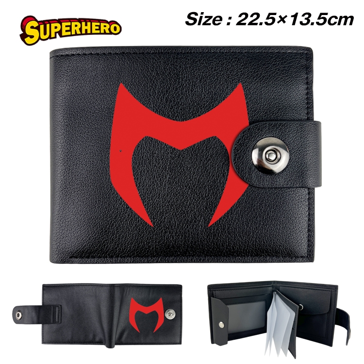 Super hero Anime Leather Magnetic Buckle Two-fold Card Holder Wallet 22.5X13.5CM