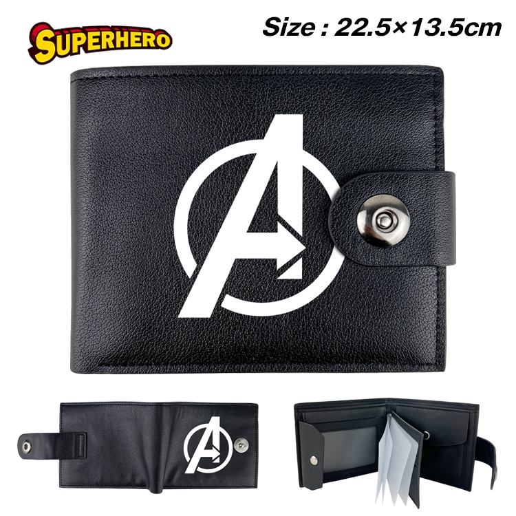 Super hero Anime Leather Magnetic Buckle Two-fold Card Holder Wallet 22.5X13.5CM