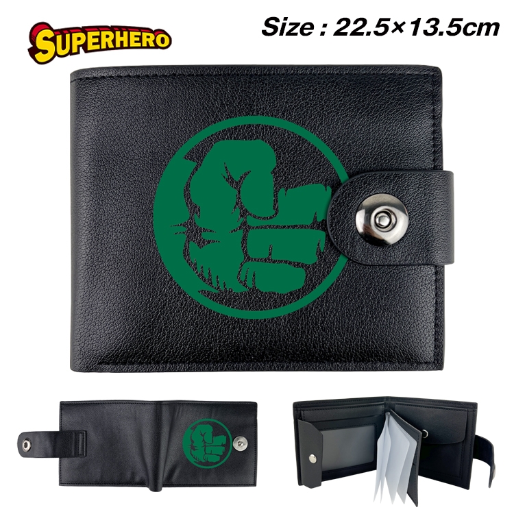 Super hero Anime Leather Magnetic Buckle Two-fold Card Holder Wallet 22.5X13.5CM