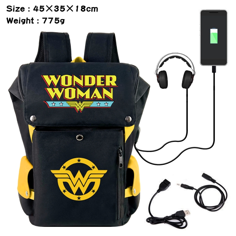 Super hero Canvas Bucket Data Cable Backpack 45X35X18CM 775G