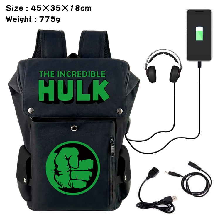 Super hero Canvas Bucket Data Cable Backpack 45X35X18CM 775G