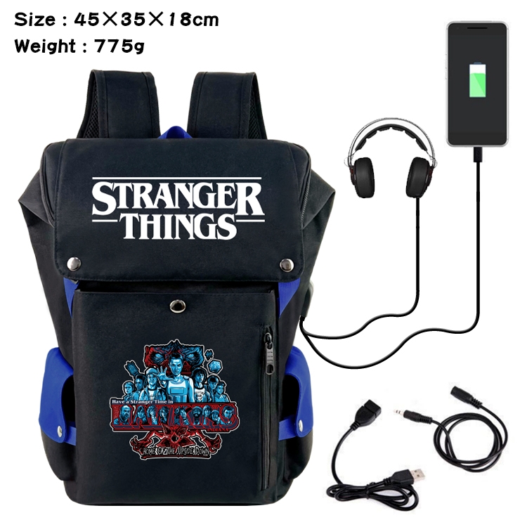 Stranger Things Anime Canvas Bucket Data Cable Backpack School Bag 45X35X18CM 775G