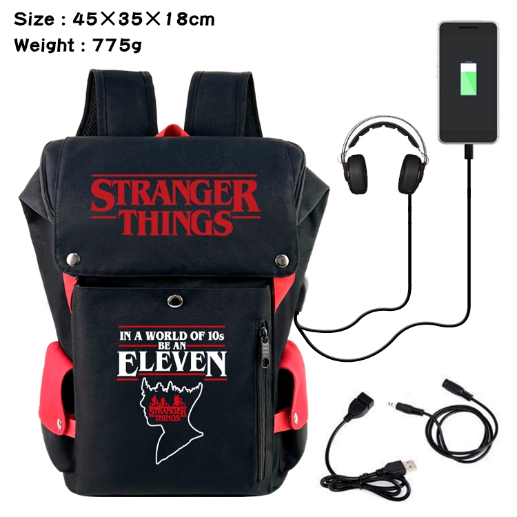 Stranger Things Anime Canvas Bucket Data Cable Backpack School Bag 45X35X18CM 775G