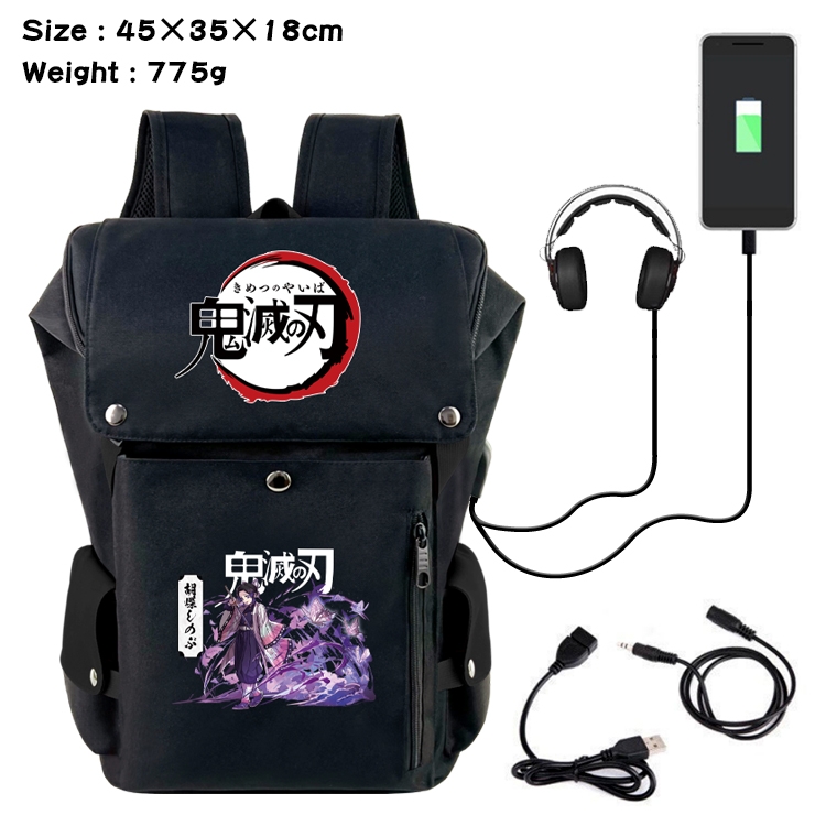 Demon Slayer Kimets Anime Canvas Bucket Data Cable Backpack School Bag 45X35X18CM 775G