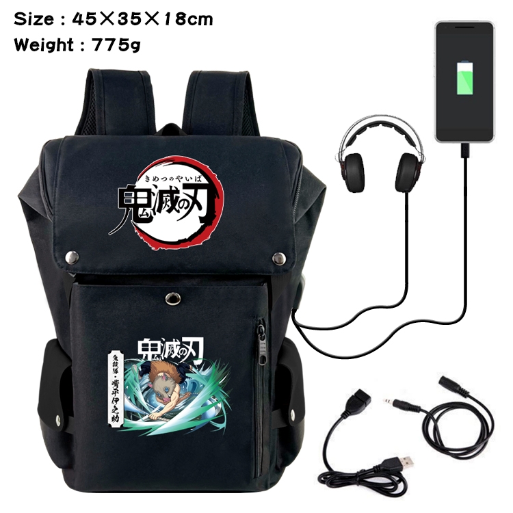 Demon Slayer Kimets Anime Canvas Bucket Data Cable Backpack School Bag 45X35X18CM 775G