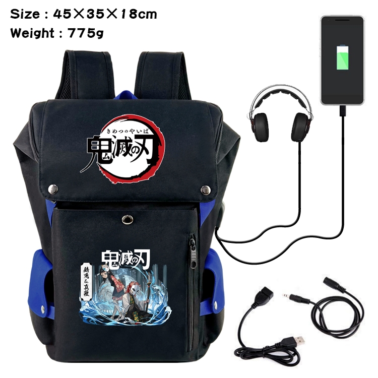 Demon Slayer Kimets Anime Canvas Bucket Data Cable Backpack School Bag 45X35X18CM 775G