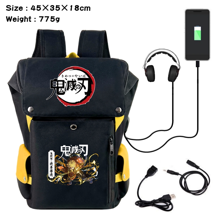 Demon Slayer Kimets Anime Canvas Bucket Data Cable Backpack School Bag 45X35X18CM 775G