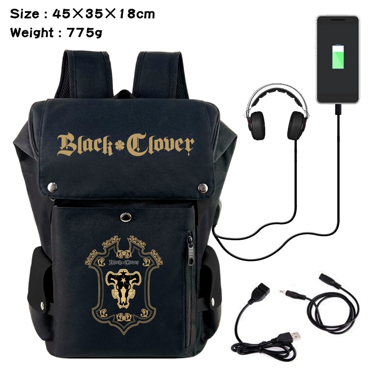 black clover Anime Canvas Bucket Data Cable Backpack School Bag 45X35X18CM