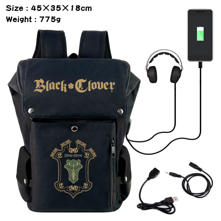 black clover Anime Canvas Bucket Data Cable Backpack School Bag 45X35X18CM