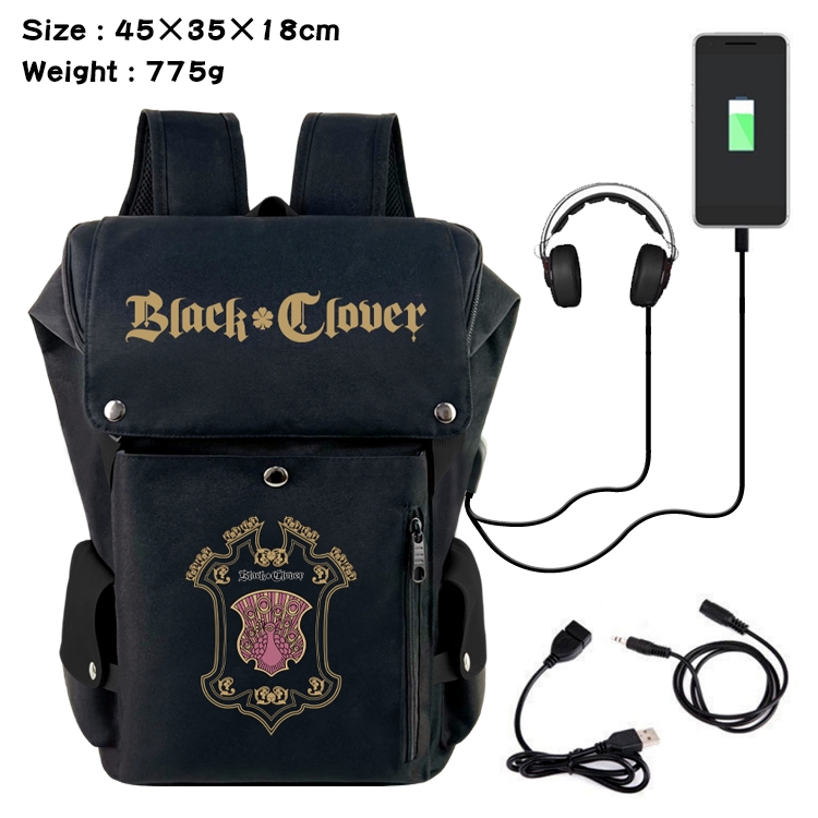 black clover Anime Canvas Bucket Data Cable Backpack School Bag 45X35X18CM
