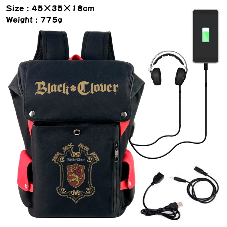 black clover Anime Canvas Bucket Data Cable Backpack School Bag 45X35X18CM