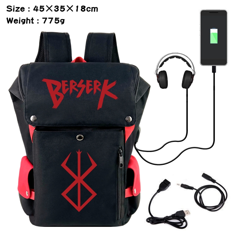 Berserk Anime Canvas Bucket Data Cable Backpack School Bag 45X35X18CM