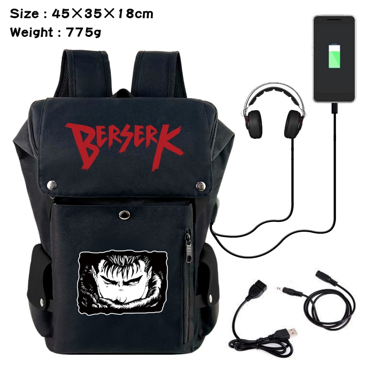 Berserk Anime Canvas Bucket Data Cable Backpack School Bag 45X35X18CM
