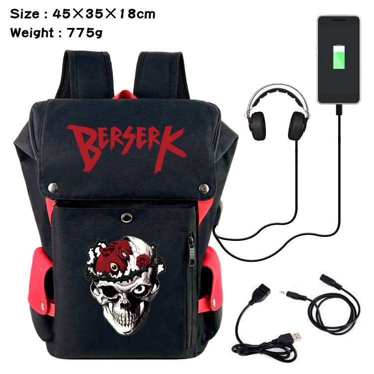 Berserk Anime Canvas Bucket Data Cable Backpack School Bag 45X35X18CM