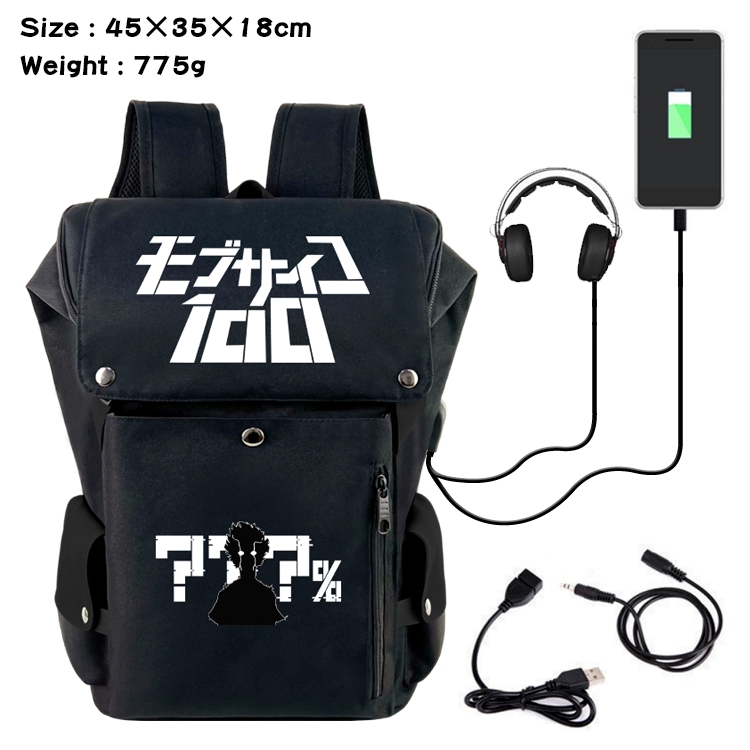 Mob Psycho 100 Anime Canvas Bucket Data Cable Backpack School Bag 45X35X18CM