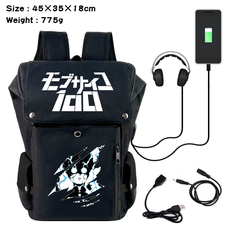 Mob Psycho 100 Anime Canvas Bucket Data Cable Backpack School Bag 45X35X18CM