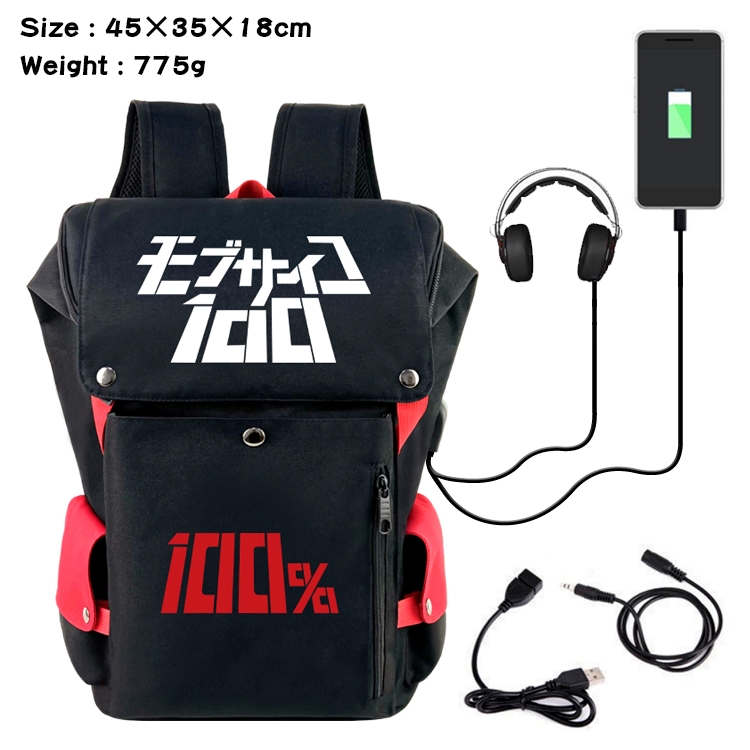 Mob Psycho 100 Anime Canvas Bucket Data Cable Backpack School Bag 45X35X18CM