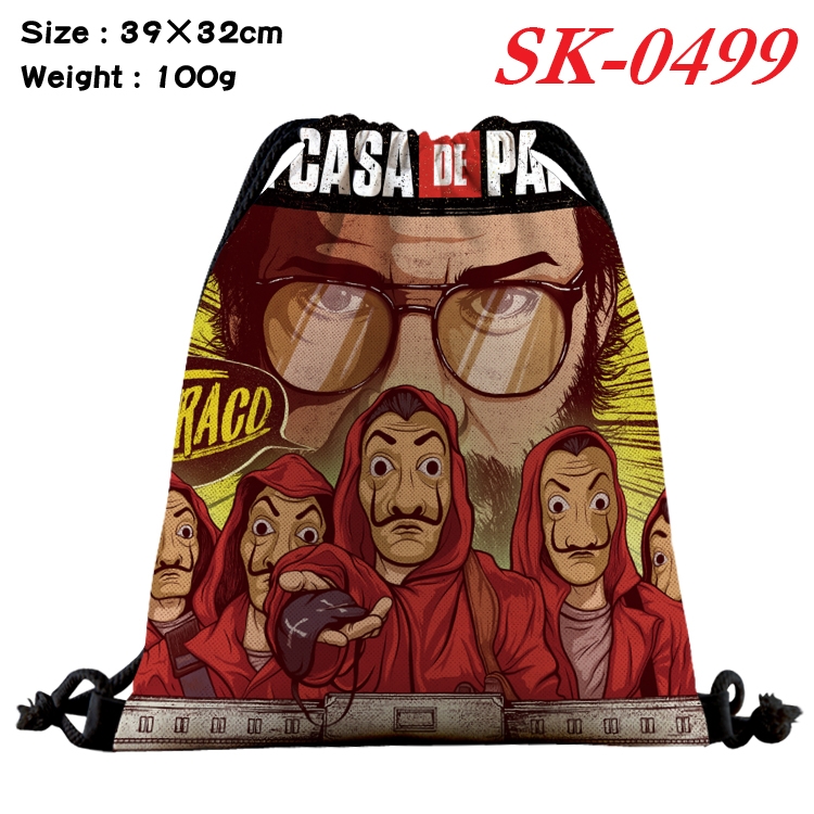 Money Heist  Waterproof Nylon Full Color Drawstring Backpack 39x32cm 100g SK-0499