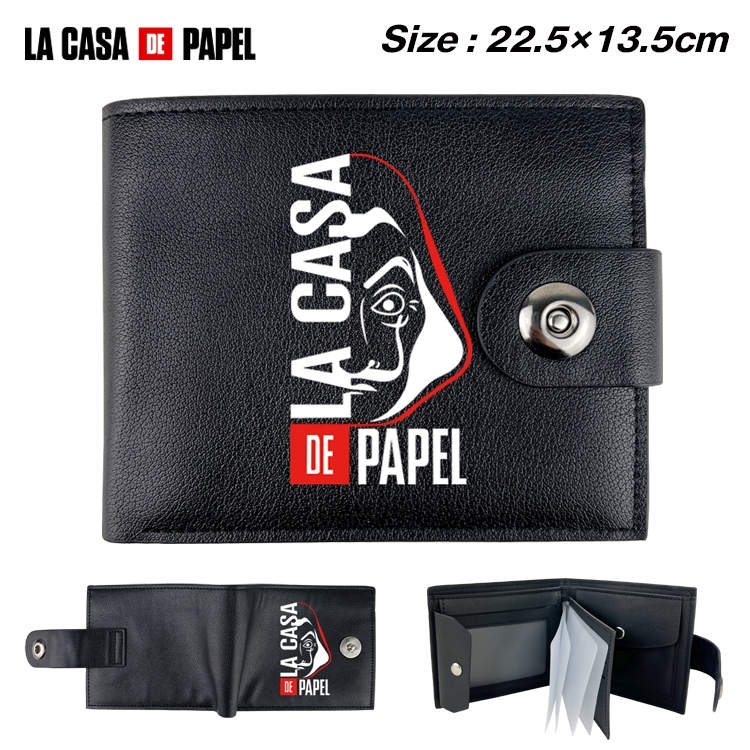 Money Heist  Anime Leather Magnetic Buckle Two-fold Card Holder Wallet 22.5X13.5CM 