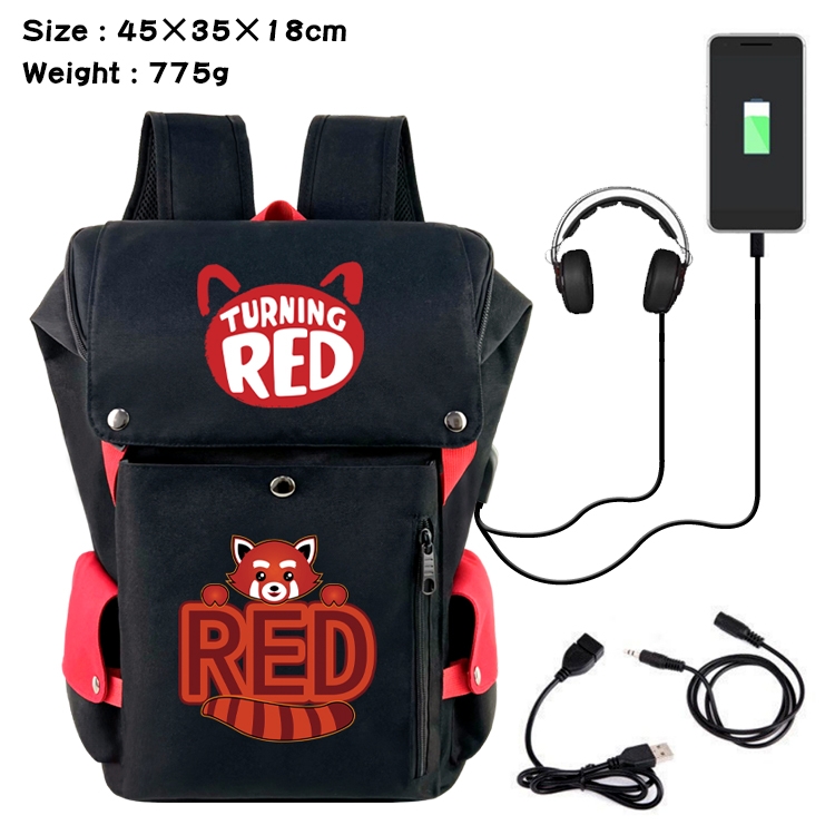 Turning Red  Anime Canvas Bucket Data Cable Backpack School Bag 45X35X18CM