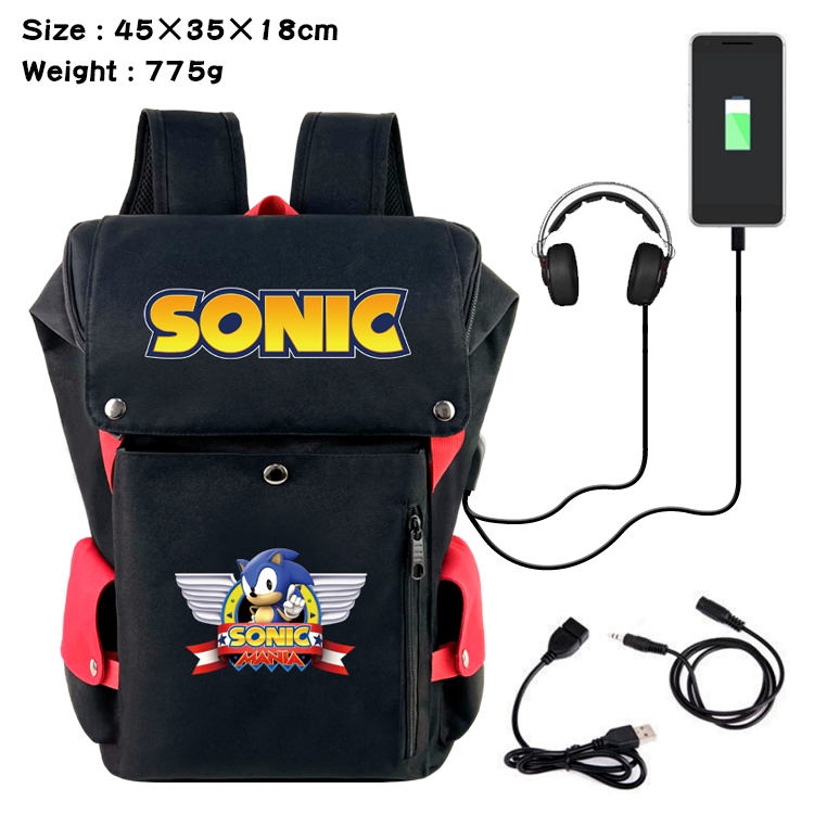 Sonic the Hedgehog Anime Canvas Bucket Data Cable Backpack School Bag 45X35X18CM 