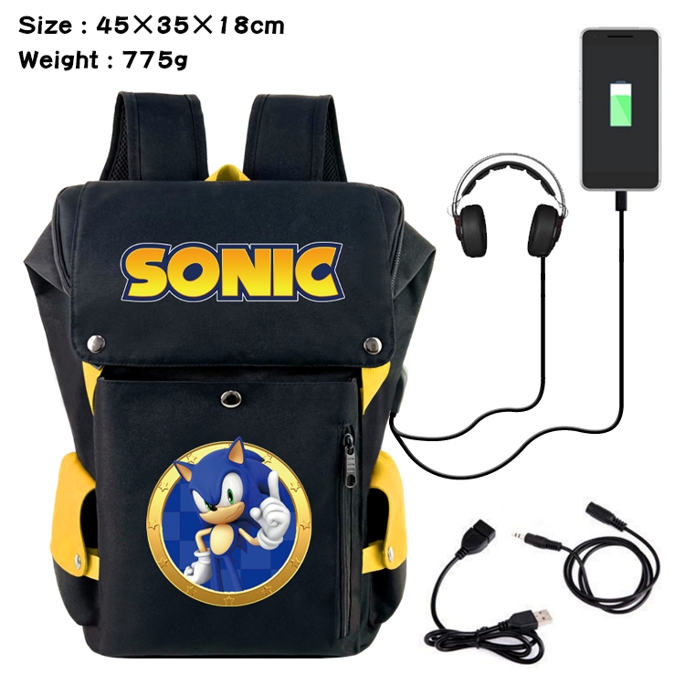 Sonic the Hedgehog Anime Canvas Bucket Data Cable Backpack School Bag 45X35X18CM 