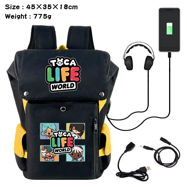 toca life world Anime Canvas Bucket Data Cable Backpack 45X35X18CM 775G