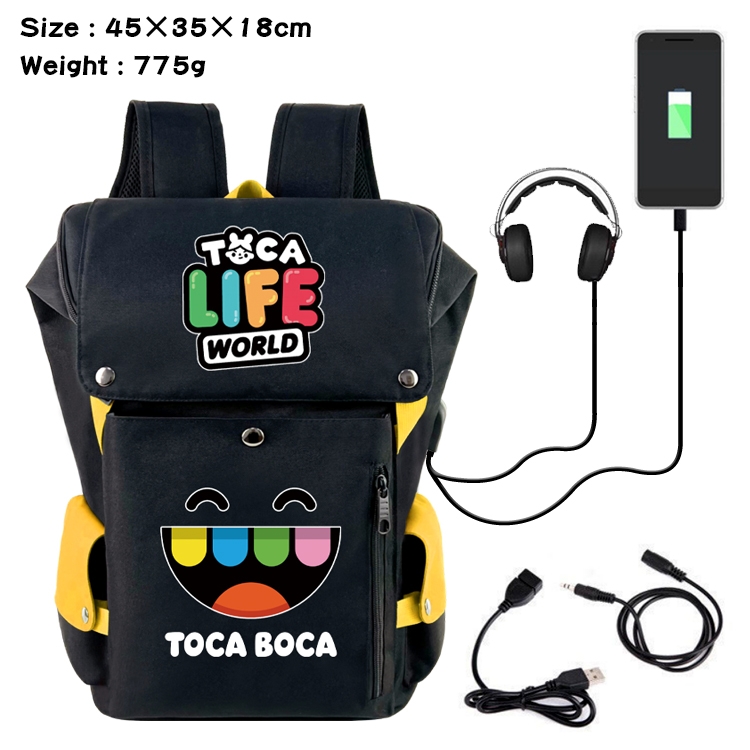 toca life world Anime Canvas Bucket Data Cable Backpack 45X35X18CM 775G