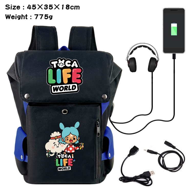toca life world Anime Canvas Bucket Data Cable Backpack 45X35X18CM 775G