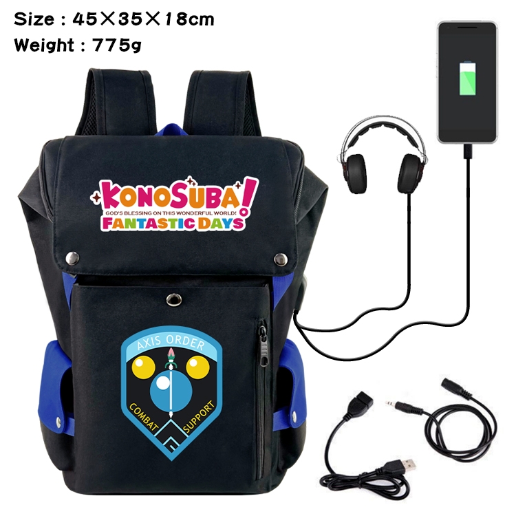 Blessings for a better world Anime Canvas Bucket Data Cable Backpack 45X35X18CM  