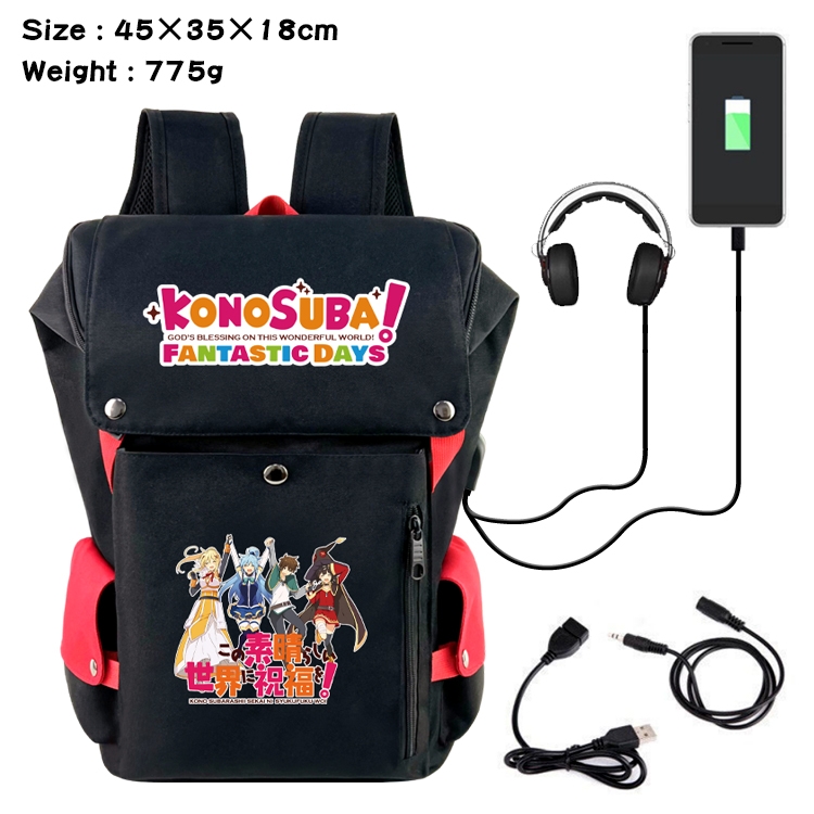 Blessings for a better world Anime Canvas Bucket Data Cable Backpack 45X35X18CM  