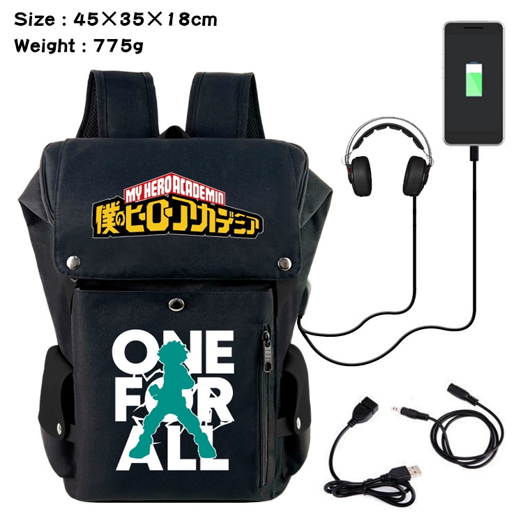 My Hero Academia Anime Canvas Bucket Data Cable Backpack 45X35X18CM 775G