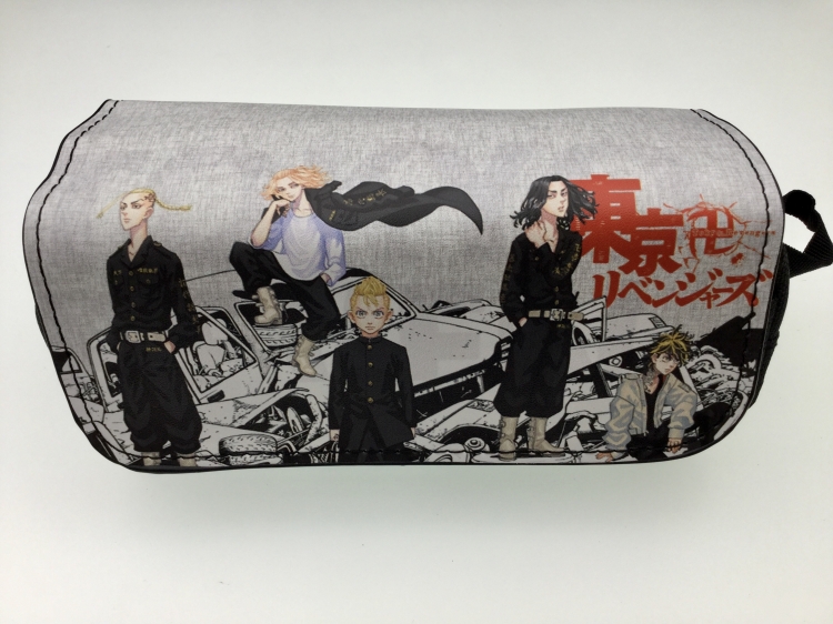 Tokyo Revengers  Double zipper PU student stationery box pencil case 20X10X7.5M