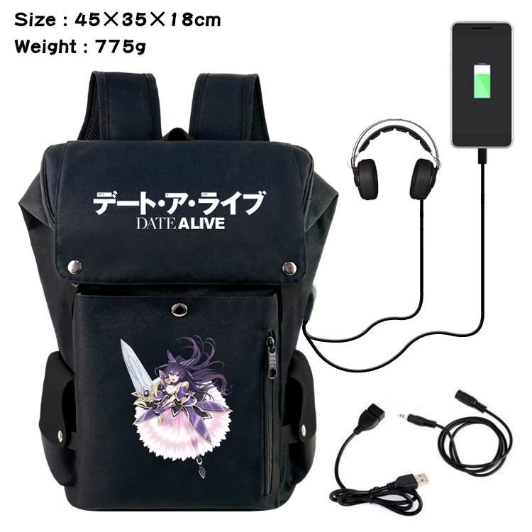 Date-A-Live Anime Canvas Bucket Data Cable Backpack 45X35X18CM