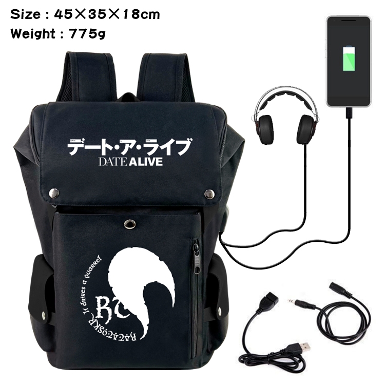 Date-A-Live Anime Canvas Bucket Data Cable Backpack 45X35X18CM