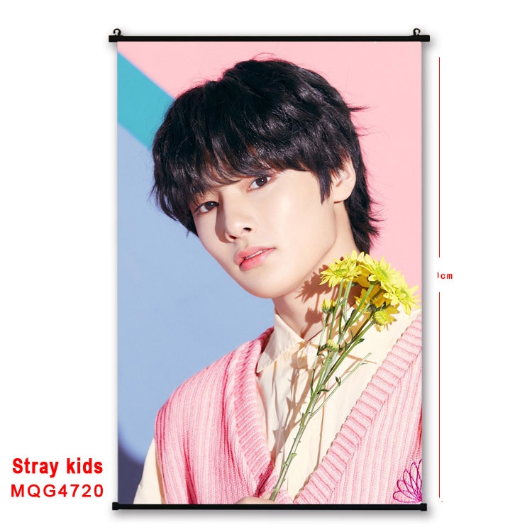 Stray Kids movie star black Plastic rod Cloth painting Wall Scroll 60X90CM  MQG-4720