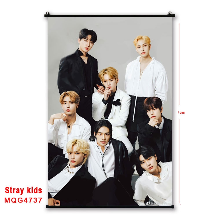 Stray Kids movie star black Plastic rod Cloth painting Wall Scroll 60X90CM  MQG-4737
