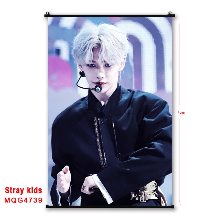 Stray Kids movie star black Plastic rod Cloth painting Wall Scroll 60X90CM  MQG-4739