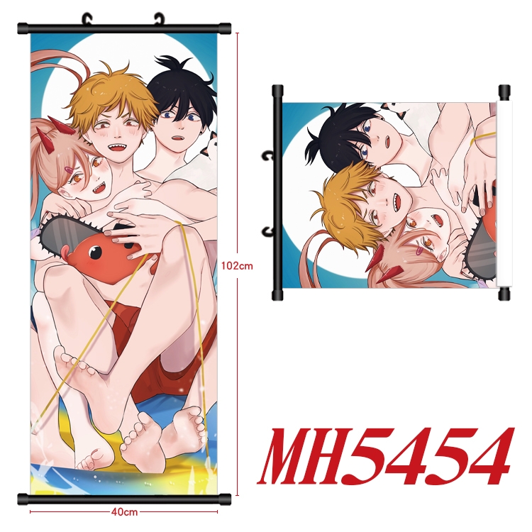chainsaw man  Anime black Plastic rod Cloth painting Wall Scroll 40X102CM MH5454