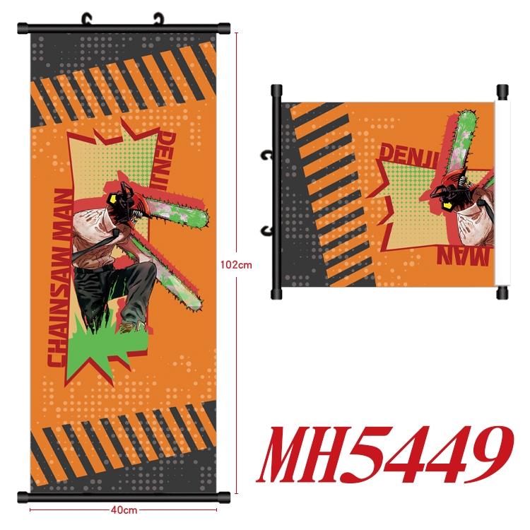 chainsaw man  Anime black Plastic rod Cloth painting Wall Scroll 40X102CM  MH5449