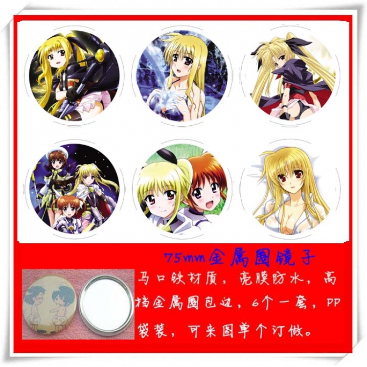 Magical Girl Lyrical Nanoha Anime Peripheral 75mm Metal Ring Mirror Makeup Mirror a set of 6