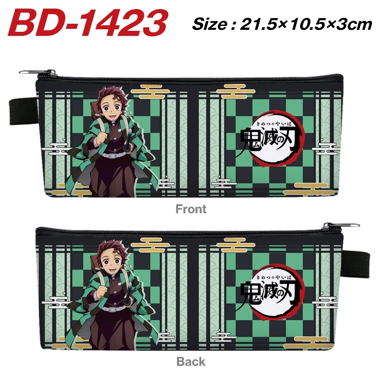Demon Slayer Kimets Anime Peripheral PU Leather Zipper Pencil Case Stationery Box 21.5X10.5X3CM BD-1423