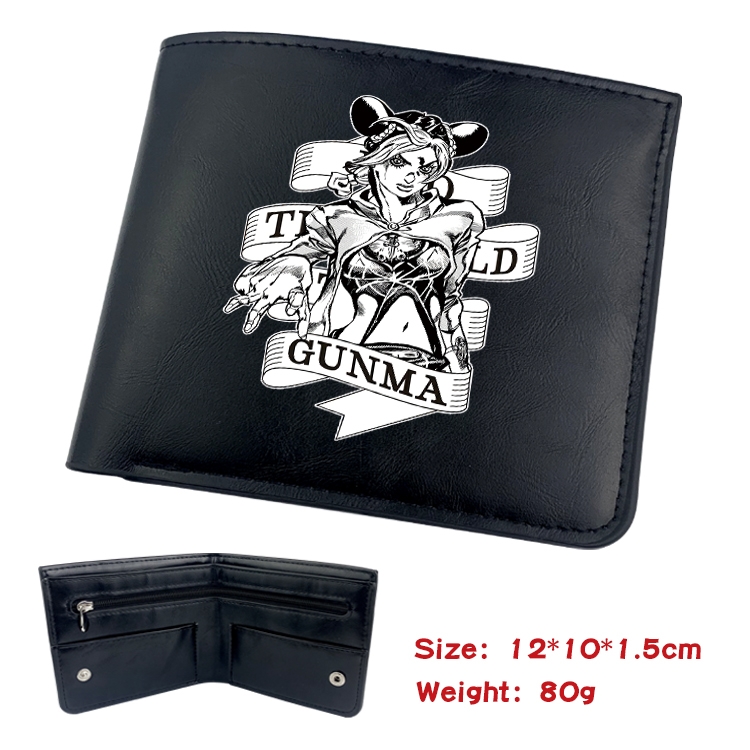 JoJos Bizarre Adventure Anime Black Leather Magnetic Buckle Two Fold Card Holder Wallet 22.5X13.5CM