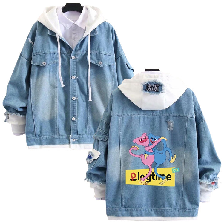 poppy playtime anime stitching denim jacket top sweater from S to 4XL