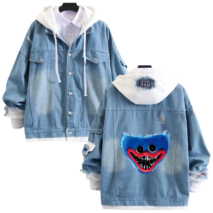 poppy playtime anime stitching denim jacket top sweater from S to 4XL