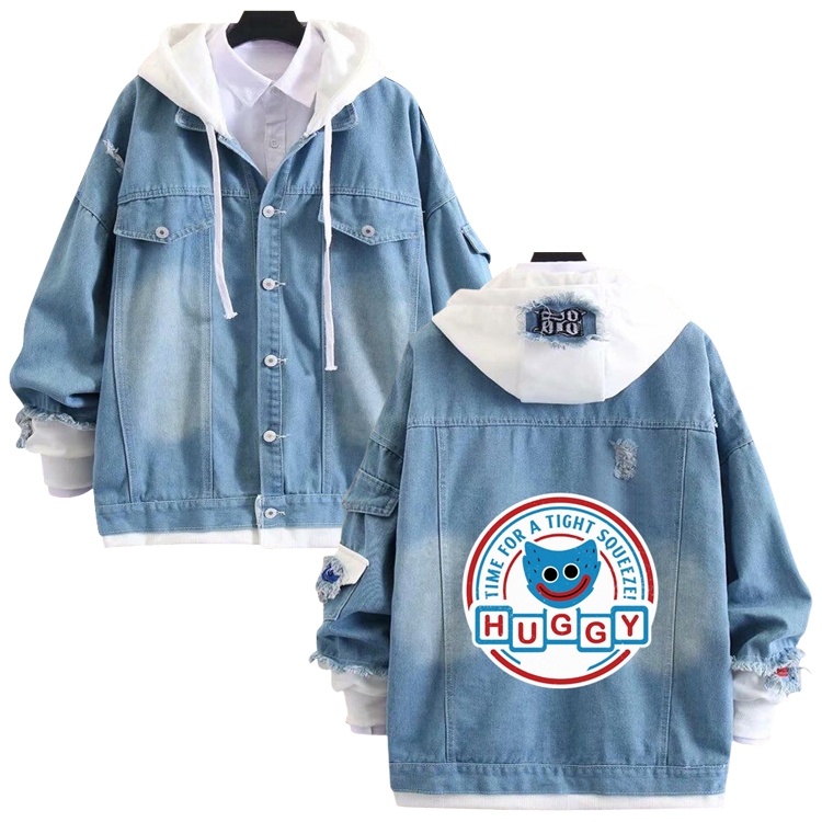 poppy playtime anime stitching denim jacket top sweater from S to 4XL