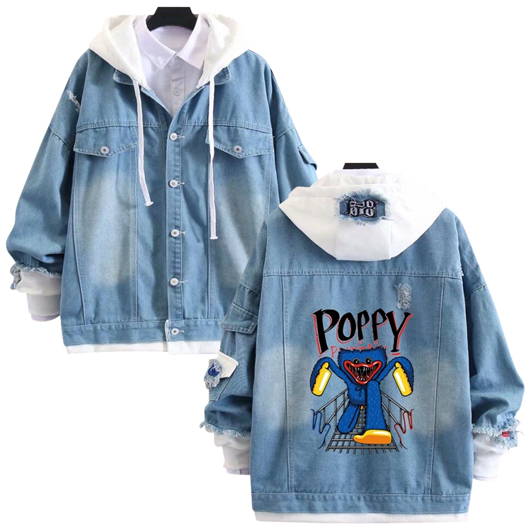 poppy playtime anime stitching denim jacket top sweater from S to 4XL